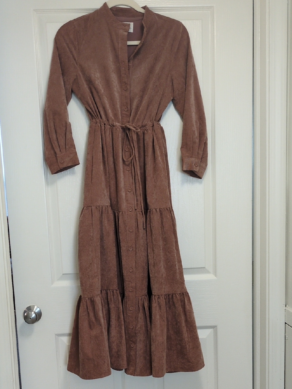 Dainty Jewells Button-Front Tiered Corduroy Maxi Dress - Rose Brown